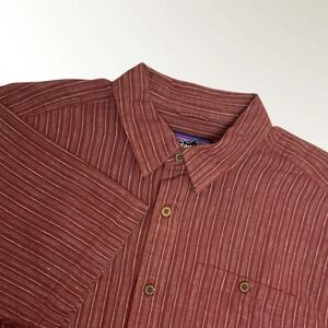 Patagonia Men's Medium Red Striped Button Front Outdoor Hiking Short Slv Shirt